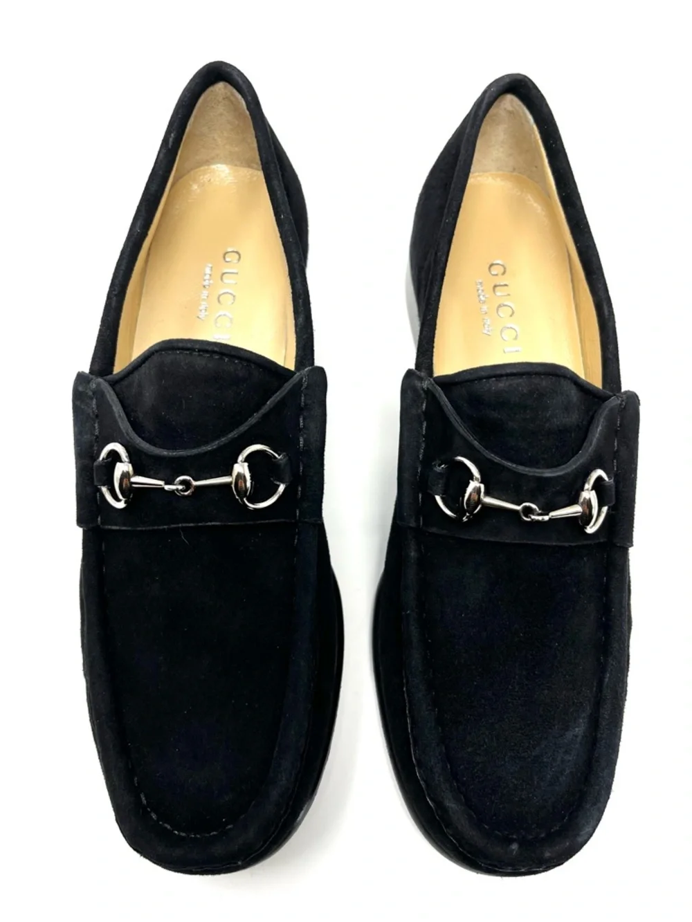 NEW Vintage Gucci 90s Y2K Horsebit Loafers Shoes Black Suede Leather Chunky 7.5 - Picture 3 of 12